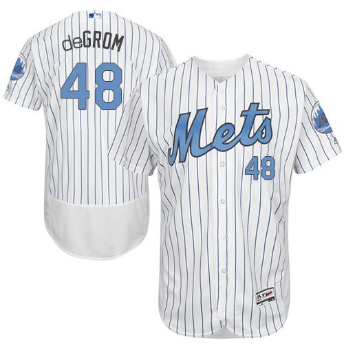 Mets #48 Jacob DeGrom White(Blue Strip) Flexbase Authentic Collection Father's Day Stitched MLB Jersey